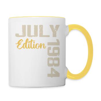 Juli 1984 Geburtstagsshirt Juli 1984 - Tasse zweifarbig - Weiß/Gelb - Rechts