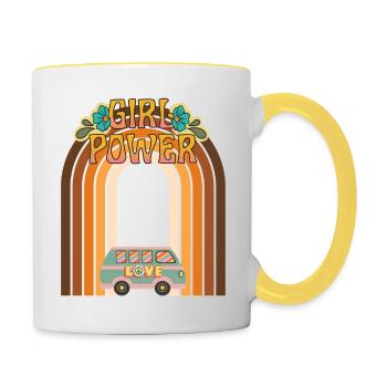 Girl Power Hippie Saying with a Van - Contrasting Mug - white/yellow - Right
