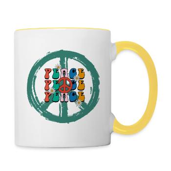 Hippie 60er Jahre Design - Tasse zweifarbig - Weiß/Gelb - Rechts