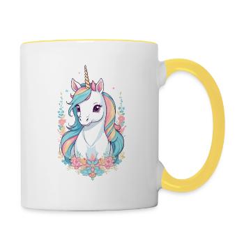 Funny Unicorns Pastel Colors - Contrasting Mug - white/yellow - Right