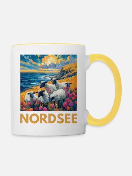 Nordsee Schafe Norddeutschland Niedersachsen - Tasse zweifarbig - Weiß/Gelb