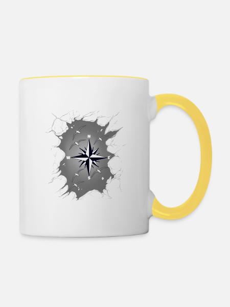 Möwen Möwe Kompass maritim - Tasse zweifarbig - Weiß/Gelb