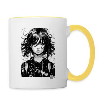 A cartoon manga portrait of a girl - Contrasting Mug - white/yellow - Right