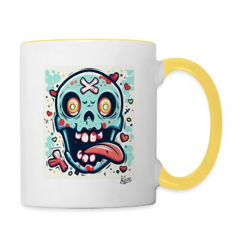 Crazy, Funny, Crazy-Colorful Skull - Contrasting Mug - white/yellow - Right