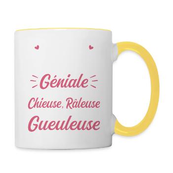 Chieuse Gueuleuse Râleuse Humour Femme Géniale - Mug contrasté - blanc/jaune - Droite