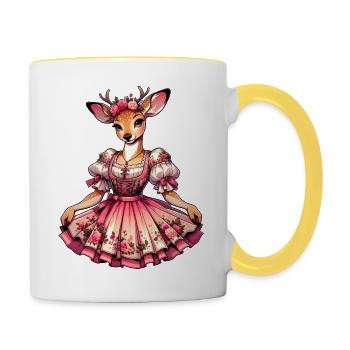 Trachtenshirt Damen Trachten T-Shirt Dirndl Ersatz - Tasse zweifarbig - Weiß/Gelb - Rechts