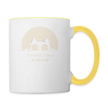 I Think I Saw A People. Cute Cat. - Contrasting Mug - white/yellow - Right
