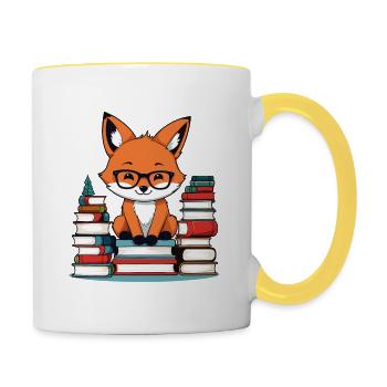 Niedlicher Buch Liebhaber Fuchs Mit Brille - Tasse zweifarbig - Weiß/Gelb - Rechts