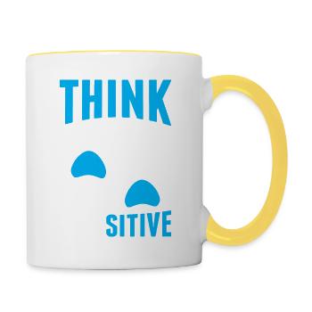 Think Pawsitive Funny Dog Pawprint Humor Animal - Contrasting Mug - white/yellow - Right