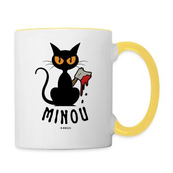 MINOU à la HACHE ! - Mug contrasté - blanc/jaune - Droite