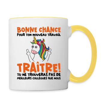 Départ Collègue Nouvel Emploi idée Cadeau Travail - Mug contrasté - blanc/jaune - Droite