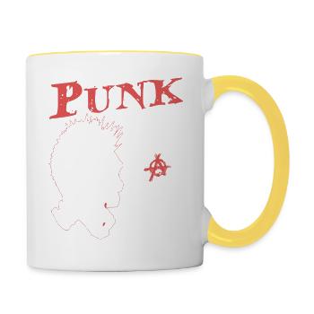 Punk seit 1940, Punks Not Dead, 84 Jahre alt und - Tasse zweifarbig - Weiß/Gelb - Rechts