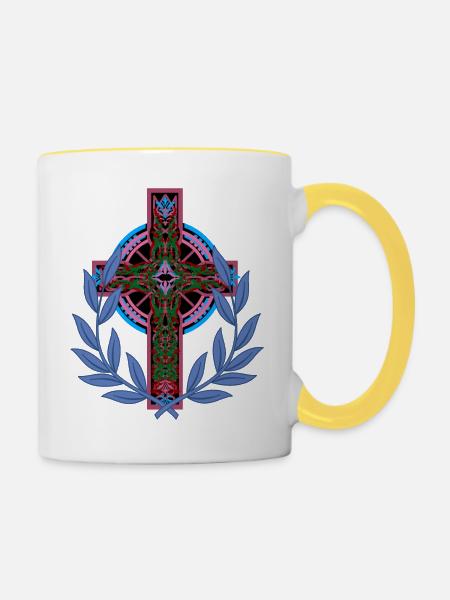 Kreuz Kreuze Kruzifix - Tasse zweifarbig - Weiß/Gelb