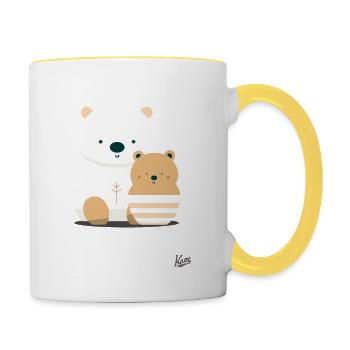 Big Bear and Little Bear in a Coffee Cup - Contrasting Mug - white/yellow - Right