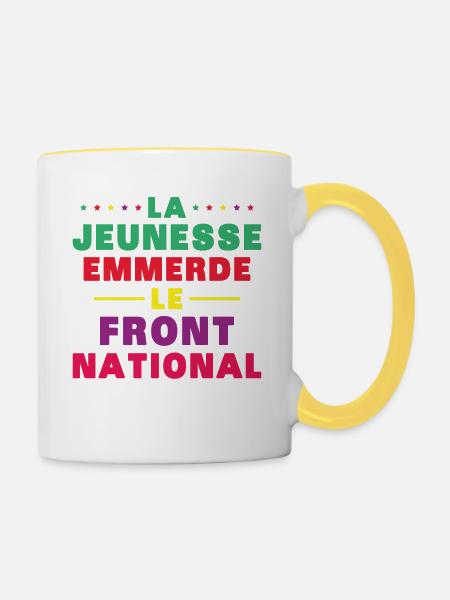Scheiß auf die Front National - Tasse zweifarbig - Weiß/Gelb