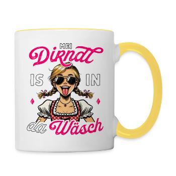 Dirndl Shirt Damen Trachtenshirt Trachten T-Shirt - Tasse zweifarbig - Weiß/Gelb - Rechts