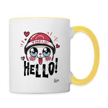 Chat de dessin animé japonais : Trop mignon, bonjour ! - Mug contrasté - blanc/jaune - Droite