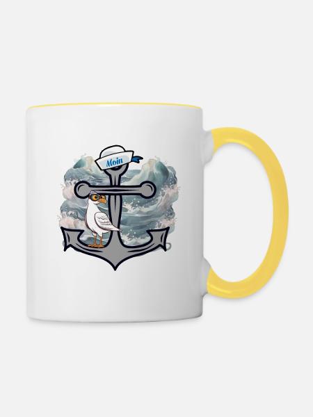 Maritim Möwe Möwen Seefahrer Seemänner - Tasse zweifarbig - Weiß/Gelb