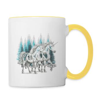 Wald Einhörner Einhorn mystisch Pferd Pferde - Tasse zweifarbig - Weiß/Gelb - Rechts