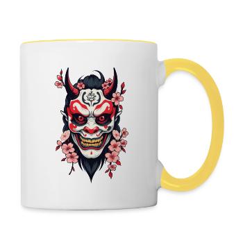 Oni Demon Mask Samurai Aesthetic Yokai - Contrasting Mug - white/yellow - Right