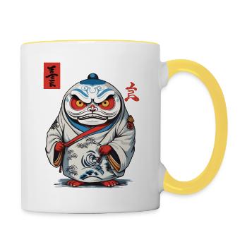 Japanese Daruma Aesthetic Yokai Vintage - Contrasting Mug - white/yellow - Right