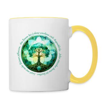 Baum des Lebens grün - Tasse zweifarbig - Weiß/Gelb - Rechts