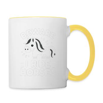Vorsicht, ich reite Pferde - Tasse zweifarbig - Weiß/Gelb - Rechts