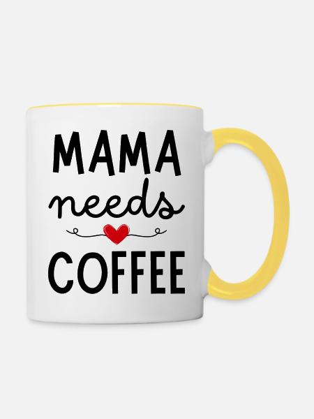 Mama needs Coffee - Tasse zweifarbig - Weiß/Gelb