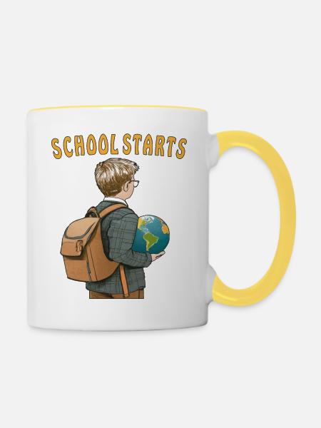 SCHOOL STARTS - Tasse zweifarbig - Weiß/Gelb