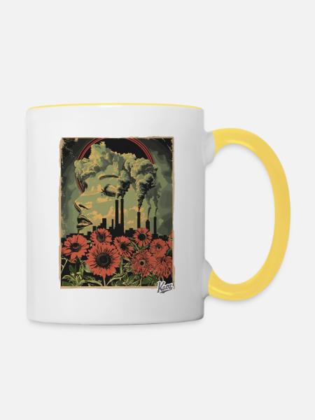 Propaganda Style industrielle Blumen - Tasse zweifarbig - Weiß/Gelb