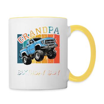 Opa der Birthday Boy Monster Truck Party - Tasse zweifarbig - Weiß/Gelb - Rechts