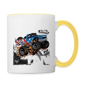 m Young, Wild and 10th Birthday Boy Monster Truck - Contrasting Mug - white/yellow - Right