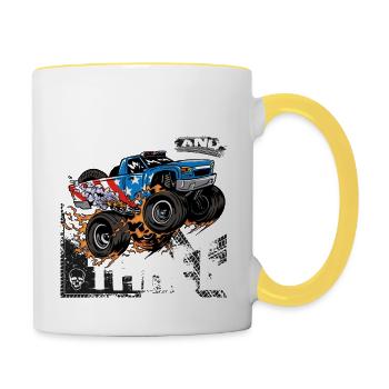Monster Truck 3ème anniversaire Boy Party - Jeune, - Mug contrasté - blanc/jaune - Droite