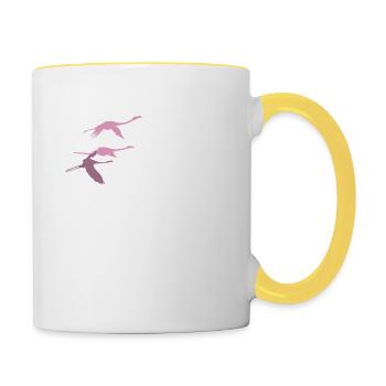 Je ne donne pas à un troupeau drôle trois flamants roses - Mug contrasté - blanc/jaune - Droite