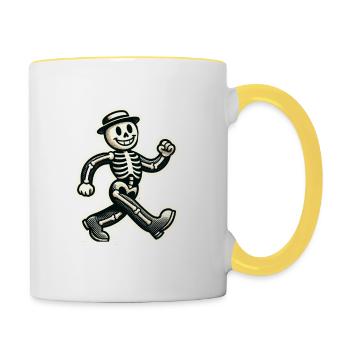 Squelette d’os d’Halloween de dessin animé vintage rétro - Mug contrasté - blanc/jaune - Droite