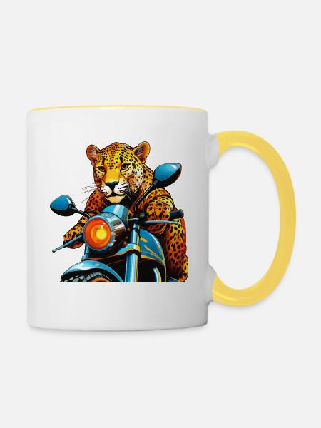 LEOPARD MOTORRAD - Tasse zweifarbig - Weiß/Gelb
