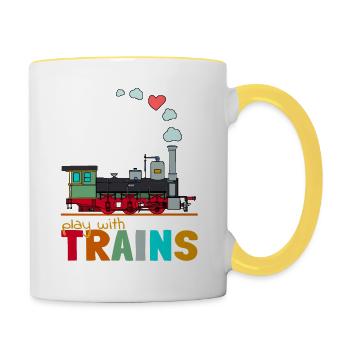 Zug Dampflokomotive Spruch Männer Frauen Kinder - Tasse zweifarbig - Weiß/Gelb - Rechts