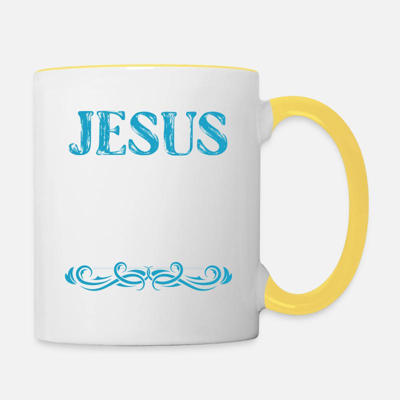 jesus god - Tasse zweifarbig - Weiß/Gelb