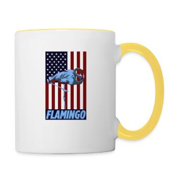 Drapeau vintage des États-Unis avec un oiseau échassier cool flamant rose - Mug contrasté - blanc/jaune - Droite