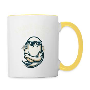Funny ghost saying i have sheet in my bed - Contrasting Mug - white/yellow - Right