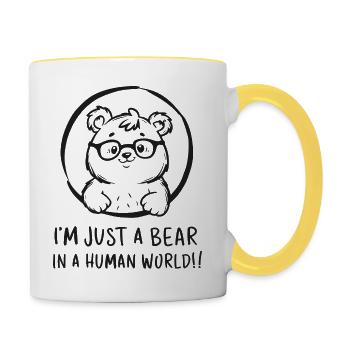 L’ours en peluche dans le monde humain - Mug contrasté - blanc/jaune - Droite