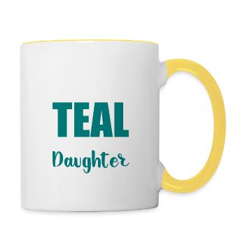Je porte du sarcelle pour ma fille Design - Mug contrasté - blanc/jaune - Droite