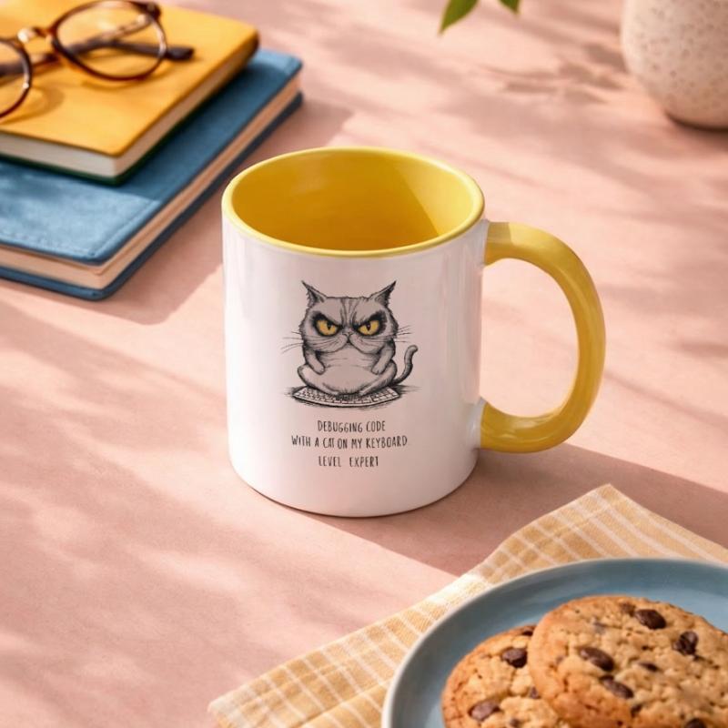 Debugging Code Cat Keyboard Expert Humor Contrasting Mug