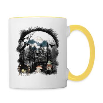 Wald Natur Frosch Frösche mystisch - Tasse zweifarbig - Weiß/Gelb - Rechts