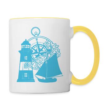 maritim Kompass Segelschiff Leuchtturm - Tasse zweifarbig - Weiß/Gelb - Rechts