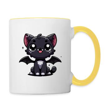 Vampir schwarze Katze you are fangtastic Halloween - Tasse zweifarbig - Weiß/Gelb - Rechts