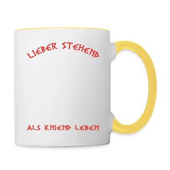 Lieber Stehend Sterben Als Kniend Leben Tattoo - Tasse zweifarbig - Weiß/Gelb - Rechts