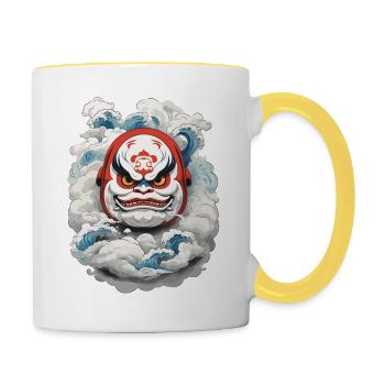 Japanese Daruma Aesthetic Yokai Vintage - Contrasting Mug - white/yellow - Right