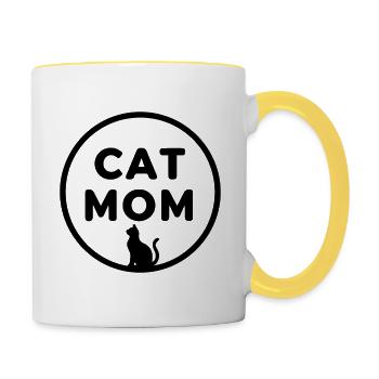 CAT MOM (DARK TEXT DESIGN) - Contrasting Mug - white/yellow - Right