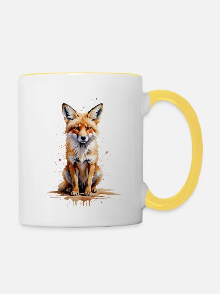Fuchs Aquarell - Wilde Schönheit - Tasse zweifarbig - Weiß/Gelb